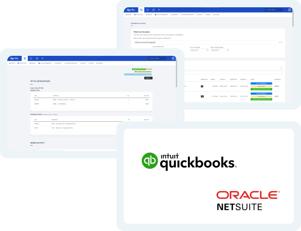 Angelpaw integrates with QUICKBOOKS and ORACLE NETSUITE